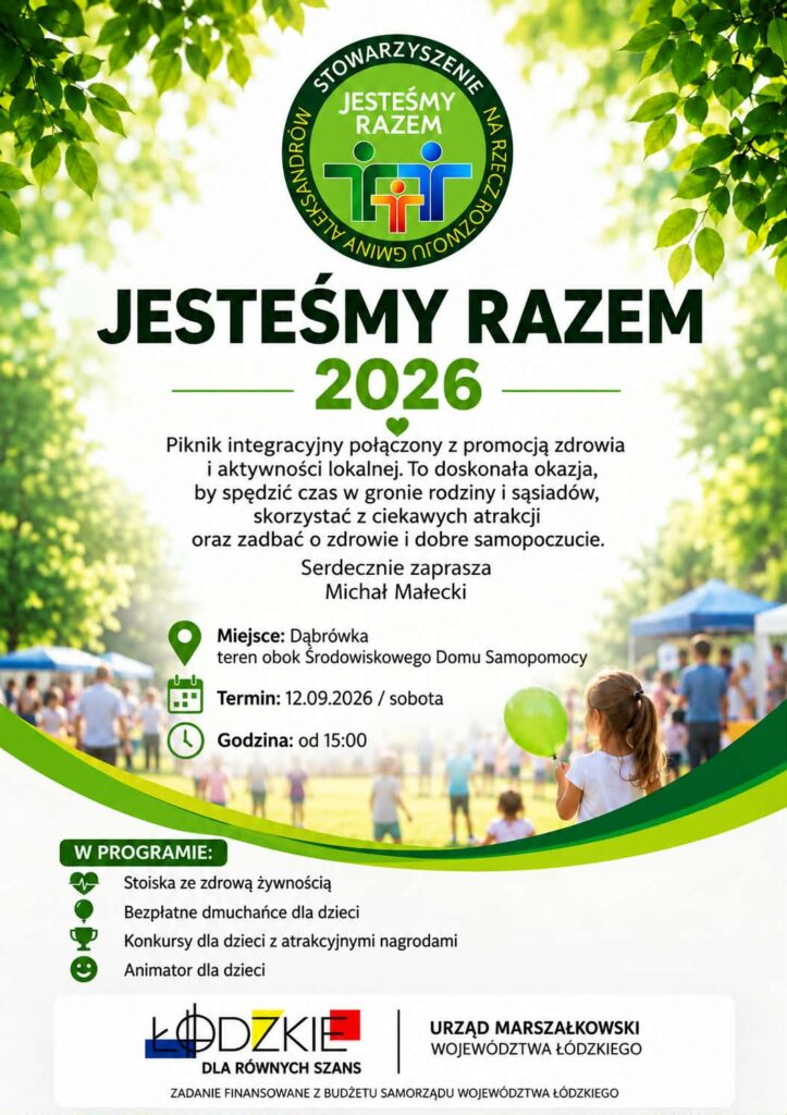 Stowarzyszenie „Jesteśmy razem” zaprasza na piknik w Dąbrówce. Będą atrakcje dla dzieci, zdrowa żywność i konkursy
